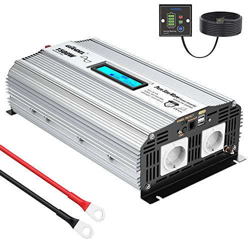 GIANDEL 1500W Reiner Sinus Wechselrichter DC 12V auf AC 230V Spannungswandler Power Inverter mit 2.4A Doppelte USB-Anschlüsse und Fernbedienung und LCD-Anzeige für Wohnmobil-LKW
