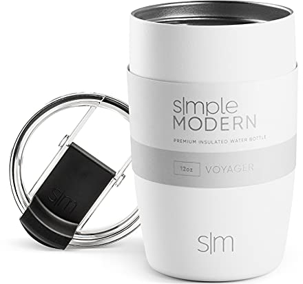 Simple Modern Vaso Termico Cafe para Llevar con Tapa Abatible | Taza Termica de Café Helado de Acero Inoxidable Aislada | Regalos para Mujeres & Hombres | Voyager | 350ml | Winter White
