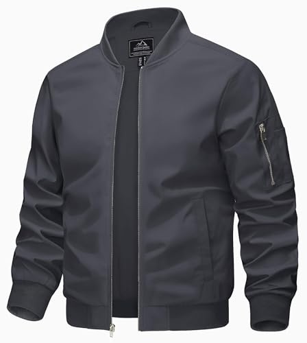 KEFITEVD Hommes Casual Bomber Veste De Baseball D'été Mince Vestes Manteaux Militaires avec Multi Pochettes,Gris Foncé,L/étiquette taille XL