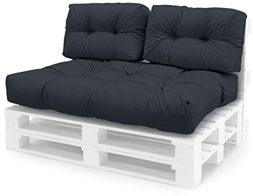Spatium Palettenkissen Set abnehmbar Bezug wasserdicht gesteppt Palettenauflage Palettenpolster Palettensofa Palettenmöbel Anthrazit 3er Set