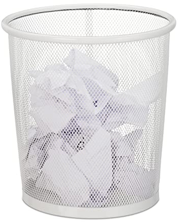 Relaxdays Cestino Gettacarta, Ufficio & Cameretta, Aperto, Rotondo, Metallico, Bidone della Carta, HxD 24x23 cm, Bianco
