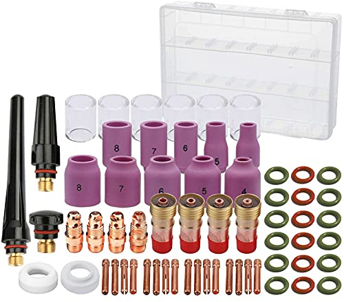 63PCS TIG Welding Torch Accessories kit Nozzle Collets Body Stubb Stubby Gas Lens #10 Glass Cup Kit for WP-17/18/26