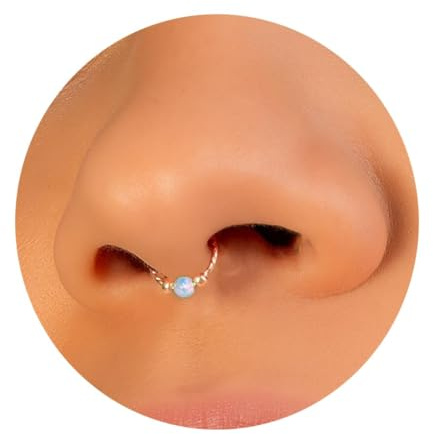 Gold gefälscht Septum - Kein Piercing benötigt - Dünn 20g 8mm Ring 3mm Weiß Opal - Gold gefüllt Fake Septum Piercing