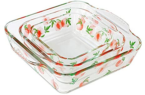 QINGGANGLING999 Baking Tray Glass Casserole Dish Set, 3 Piece Square Bakeware - Grip Handles for Easy Carry from Hot Oven To Table, Brownie Pans for Cake Dinner, Kitchen Baking