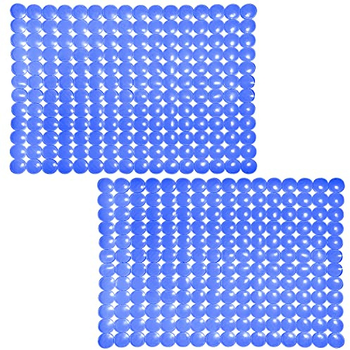 Coopay 2 Pack Kitchen Sink Mat Plastic Protect Mat PVC Eco-Friendly Kitchen Adjustable Stainless Steel/Porcelain Dish Drying Pad Protector for Bottom of Sink, 15 x 11 Inches (Blue)