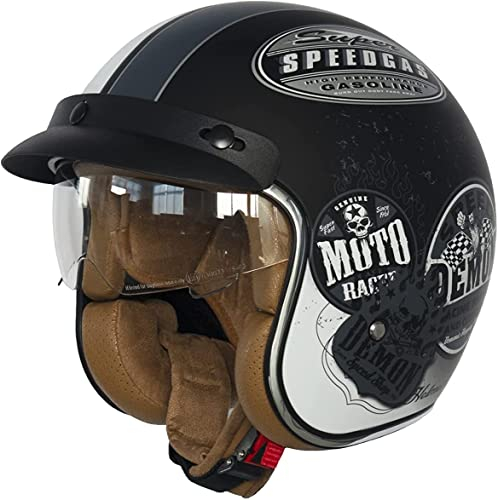 Jethelm mit Visier by BS Way: Hochwertiger Motorradhelm, ECE-Zertifiziert für Herren und Damen - Ideal für Roller, Moped, Mofa und Scooter - Retro Helm Design, Halbschalenhelm Vintage