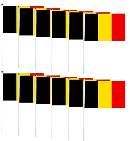 Flagge Belgien Stick, Mini Flagge Belgien, Handarbeit, 5 x 8 Zoll (14 x 21 cm) – lebendige Farbe und farbecht – Handflagge, 10 Stück