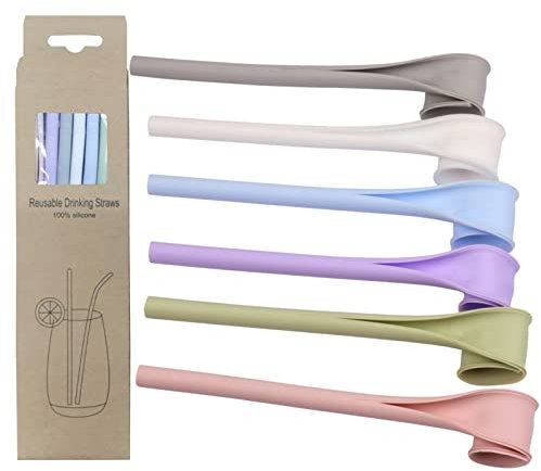 Pailles Réutilisables en Silicone, Pailles à Boire Pliable Portable, Paille Amovible, Conception à Pression, Facile à Nettoyer, sans BPA, pour Boissons Froides, Jus, Bubble Tea, Milkshakes, 6 Pcs
