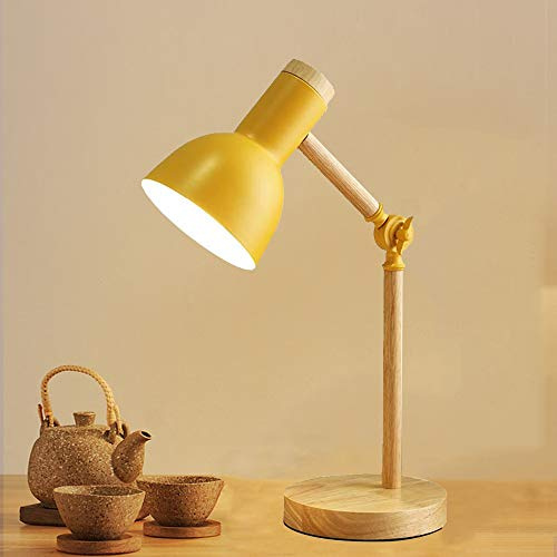 Mengjay Nordic Tischlampe Moderne Lesetischlampe Schlafzimmer Nachttischlampe mit Augenschutz Industrielle Schreibtischlampe Verstellbares E27 Holz Nachtlicht für Kinder Arbeitszimmer (Gelb)