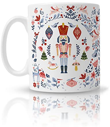 Pink Positive Nutcracker Christmas Mug with Folk Nordic Pattern | Christmas Stocking Filler Movies Mug