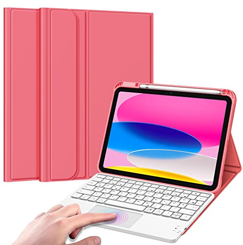 FINTIE Tastatur Hülle für iPad (A16) 11./10. Generation (11/10.9 Zoll) | Magnetisch abnehmbare deutsche Bluetooth-Tastatur mit Touchpad, weiche Schutzhülle mit Stifthalter, Pink