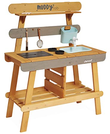 JANOD - Muddy Lab - Kinderküche für draußen aus FSC-Holz - 10 Utensilien - Rollenspielzeug - Outdoor-Kinderspiel - Ab 3 Jahre, J06632