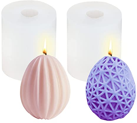 2 Pcs Easter Egg Moulds Silicone, Easter Candle Moulds for Candle Making, Easter Decorations Crafts, Easter Candle Mold 3D Easter Egg Craft Shapes Decorations for Home DIY Cake Soap Making Tool (B)