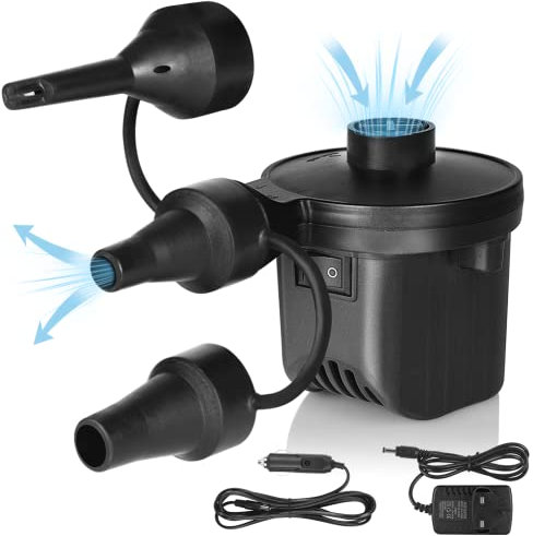 Ainiv Electric Air Pump, Portable 2 in 1 Quick Fill AC Inflator Deflator with 3 Nozzles, Electric Pump for Inflatable Swimming Pool, Swimming Ring, Pump Air Bed, Air Mattresses, Inflatable Boats