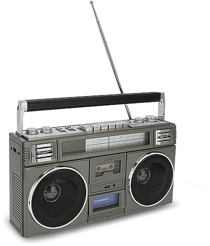 Tragbarer Stereo-Boombox-Lautsprecher, Retro-Bluetooth-Rekorder, unterstützt Radio, Speicherkarte, U-Disk, USB-Ladung, mit coolen Rhythmus-Lichtern, Fernbedienung