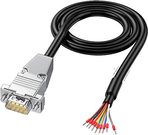 PENGLIN DB9 Male RS232 9 Pins Serial Extension Cable, Metal Case 9-Pin Gold Plated Connector with Bare Wire End Cable