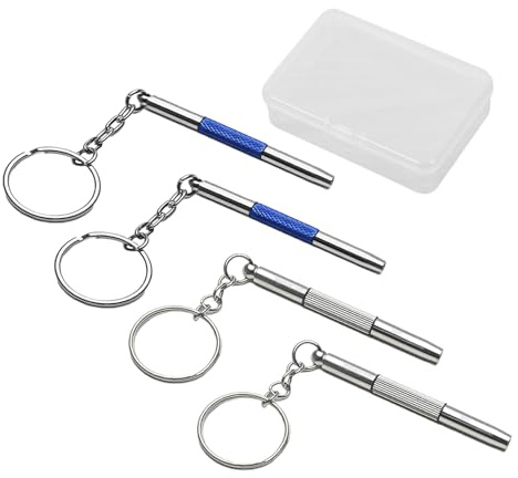 Mini cacciavite per occhiali da 4 pezzi, con scatola di immagazzinaggio, set di riparazione in acciaio inox (argento, blu).