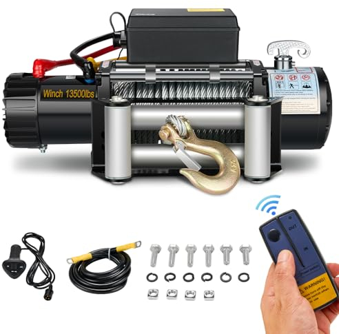 STANEW Treuil Électrique 13500lbs/6075kg 12V, Moteur Haute Puissance, Treuil de Récupération avec Câble en Acier Solide, Treuil Électrique avec Télécommande sans fil, Portable et Puissant