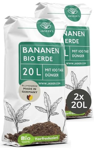 Bio Bananenerde 40 L (2x20L) - Blumenerde Zimmerpflanzen Erde aus 45% weniger Torf - Plumeria Erde - Pflanzenerde für Strelizien - Erde für Zimmerpflanzen mit Dünger - Erde für Pflanzen