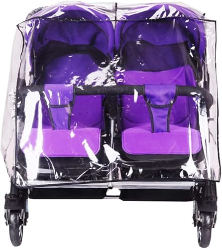 Housse de Pluie pour Poussette Double Habillage Pluie Landau en EVA Transparent Cape de Pluie pour Poussette Jumeaux Côte à Côte Pare-Pluie Imperméable Protection Pluie et Vent pour Poussette