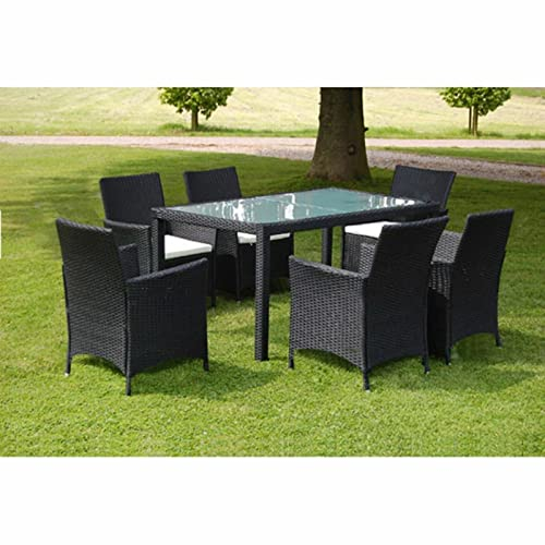 Festnight 7 TLG. Rattan Gartenmöbel Set, Sitzgruppe mit Gartentisch & 6 Stühlen für 6 Personen, Essgruppe Sitzgarnitur, Outdoor Gartengarnitur Schwarz
