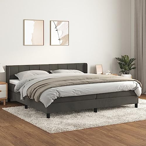 YUHI-HQYD Boxspringbett mit Matratze,Bettgestell mit Kopfteil,Plattform-Bettgestell,Lattenrost,Matratzenfundament,für Schlafsäle, Wohnungen,Schlafzimmer, Dunkelgrau 200x200 cm Samt