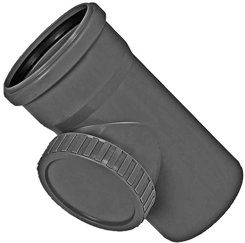 HT Reinigungsrohr Außendurchmesser 50mm 5,0cm DN50 mit Steck Muffe + Gummi Dichtung Kanalrohr Abwasser Abfluss Leitung Lüftung Kunststoff PP grau Öffnung Deckel Verschluss