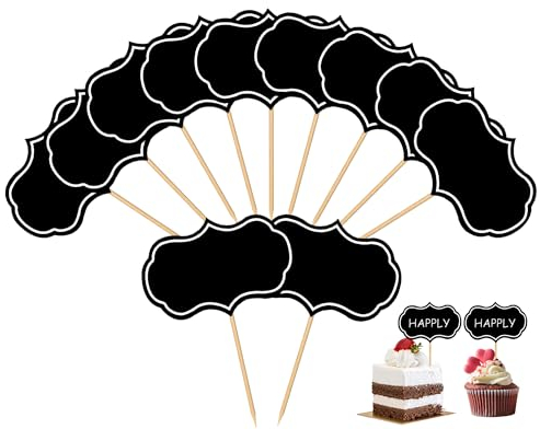 Stuzzicadenti Decorativi per Feste, 50 PCS Etichette Alimentari Nere per Buffet + 1 PCS Marcatore Plettri per Lavagna Bandierine Stecchini Decorazioni per Torte Formaggi Feste Matrimoni Compleanni