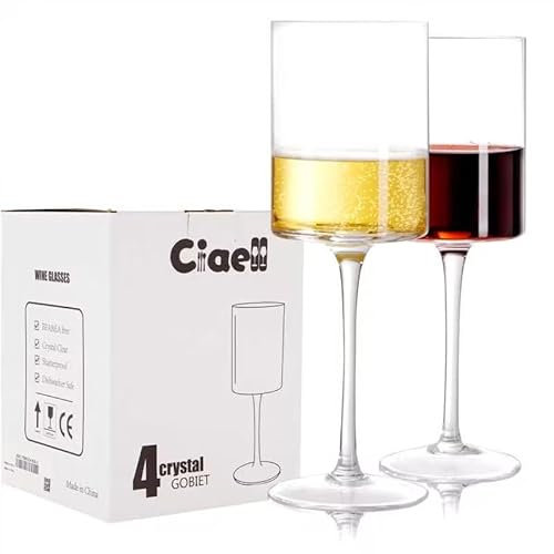 Ciaell Copas de vino cuadradas de 14 onzas, paquete de 4 copas de vino modernas con tallo de cristal, grandes copas de vino tinto grandes de alta calidad, elegante juego de regalo para lavavajillas
