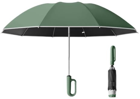 WULUN Paraguas plegable automático, paraguas con apertura inversa, 10 nervaduras reforzadas, paraguas resistente al viento, protección UV multicapa, verde oscuro, L