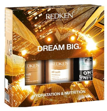 REDKEN - Coffret Cadeau Noël Grand Format - Cheveux Secs - Hydrate & Nourrit - Shampoing, Après-Shampoing & Spray Multi-Bénéfices One United - All Soft