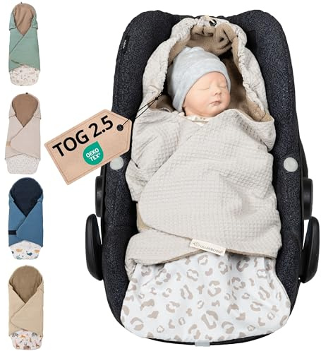 ULLENBOOM Einschlagdecke für die Babyschale - Ideal für Herbst & Winter | TOG 2.5, Oberstoff: 100% Baumwolle, gefüttert, OEKO-TEX zertifiziert, Einfaches öffnen & schließen, Made in EU, Waschbar