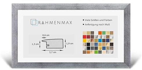 RahmenMax® Toskana Bilderrahmen Bildmaß 38x98 cm zum Aufhängen/Maßanfertigung möglich/MDF Posterrahmen in Silber patiniert Dekor mit Acrylglas klar/Puzzle Rahmen