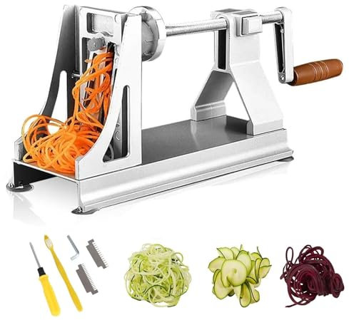 QUTBAG Rallador de Queso Rotatorio, Cortador de Verduras Manual con 3 Cuchillas de Acero Inoxidable, Máquina Cortadora de Patatas para la Cocina Casera, para Patatas, Pepinos, Zanahorias, Calabacín