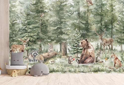 Papel Pintado Infantil Bosque Animales, Fotomurales Pared Tejido, bosque para habitación infantil, árboles, decoración de paredes, papel pintado de acuarela personalizado papel pintado de niños