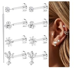 Chriscoco Helix Tragus Labret Piercing Set - 16G/18G/20G Chirurgenstahl für Nase, Lippe, Ohr, Monroe, Medusa - Gold/Silber 6/7/8mm