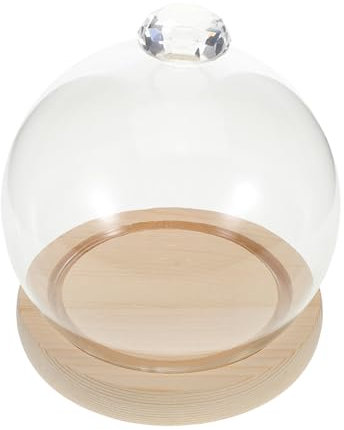 VOSAREA Glass Dome Display Case High Borosilicate Glass Globe and Sturdy Diamond Wooden Base, Decorative Floral Vase Cloche for Diy Craft Desktop Decor and Plant Preservation