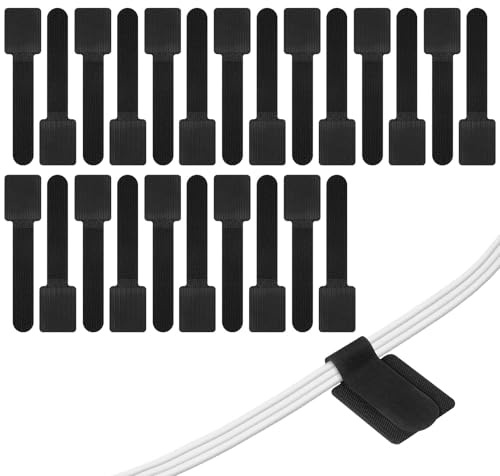 URAQT 24 PCS Self Adhesive Cable Tidy Clips Straps, Under Desk Sticky-Back Hook and Loop Cable Ties, Adjustable Strong Sticky Cord Organizer, for TV PC Laptop Ethernet Desktop, 3.5cm x 15cm, Black