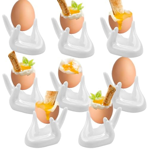 Liuer äggkoppar, 8 st äggkoppar vita, roligt porslin äggställ ägghållare äggskal för råkokta ägg brunch (B)