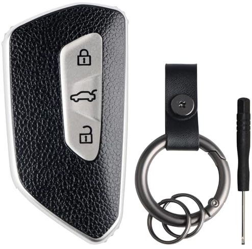 Autoschlüssel Hülle Leder 3 Tasten VW Golf 8 Schlüsselhülle Schlüsselschutz | Schlüsselhülle Schlüssel Cover für VW Golf 8 GTI ID3 ID4 Formentor Leon Skoda Enyaq Schutzhülle mit Schlüsselanhänger