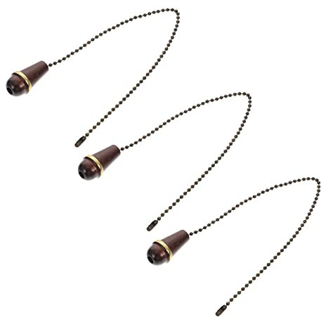 Angoily Cadenas de Tracción para Ventilador de Techo con Pomo de Madera Rústico, Extensores de Cuerda para Interruptor de Luz, Juego de 3 Piezas, Accesorios para Ventiladores y Lámparas