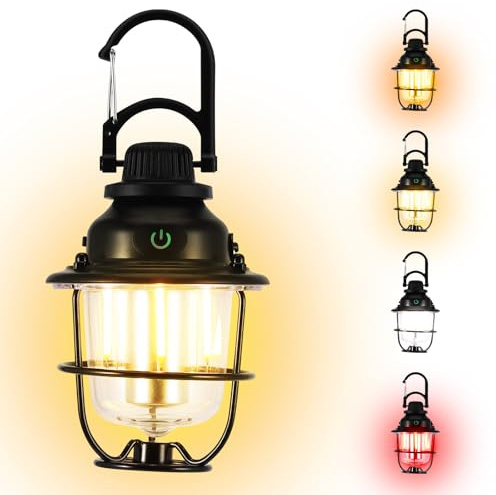 Camping Lantern - Rechargeable Retro Camping Lights for Tents, 4 Light Modes (1800-6500K) Lightweight Lantern Flashlight with Stepless Dimming for Camping, Hiking, Emergency, Fishing