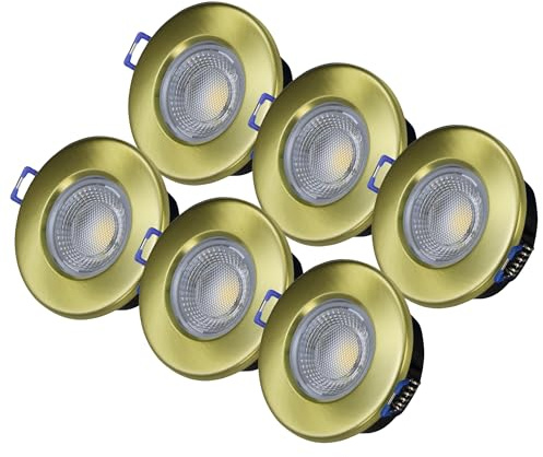 ELG Leuchten LED Einbaustrahler 6er Set, Gold, 68mm, 7,5W, 2800-4000K | Dimmbar 240V, 600-650LM, IP54, Einbauleuchten,Deckenspots,Downlight
