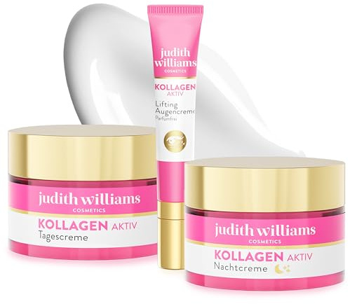 Judith Williams Cosmetics – Anti-Aging Lifting Set 3 tlg. Kollagen Aktiv – Tages-und Nachtcreme (50ml) und Augenpflege (15ml), für intensive Hautpflege, straffend und regenerierend