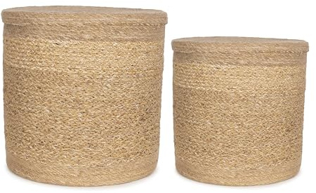 Olly & Rose Large Storage and Laundry Baskets - Set 2 45cm and 35cm Diameter - Seagrass Wicker Basket Premium Home Decor