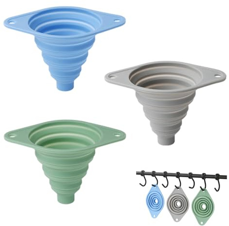 3Pcs Collapsible Funnel Set, Small Funnels for Filling Bottles or Containers, Silicone Funnel for Transferring Oil, Liquid, and Powder,Ideal for Kitchen, Garage, and Lab Use（Blue, Green,Gray）