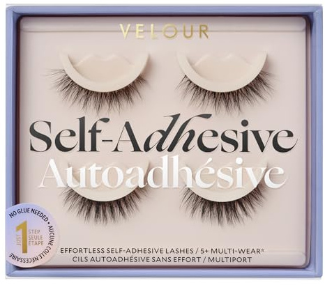 Velour Effortless Self Adhesive Eyelashes (2-Pack), Reusable Pre Glued Strip Lashes, No Trim Needed Lash Strips, Press On Eyelashes No Glue Needed, Lightweight Adhesive Eyelash Strips