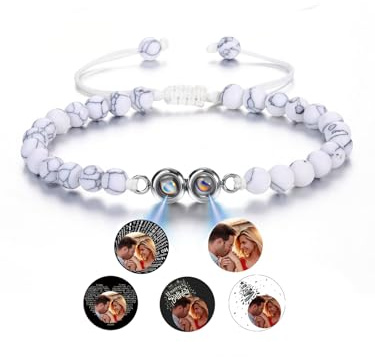 GEHECRST Personalisiertes Armband mit Foto Bild Projektion Armband Perlenarmband Damen Herren Armbänder Fotoarmband Personalisierte Geschenke für Männer Frauen Geburtstag
