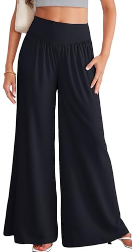 SEAUR Palazzobyxor, dam, långa dansbyxor, magdans, pilates yoga, lösa byxor, vida ben, sommarbyxor, mjuka fritidsbyxor S–XXL, svart, XXL