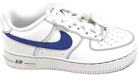 NIKE Air Force 1 HJ4563 100 White/Deep Royal Blue,Scarpe Sportive in Pelle,Bianco/Blu, Suola Ammortizzata (Bianco, Sistema Taglie Calzature EU, Adolescente, Numero, Media, 38)